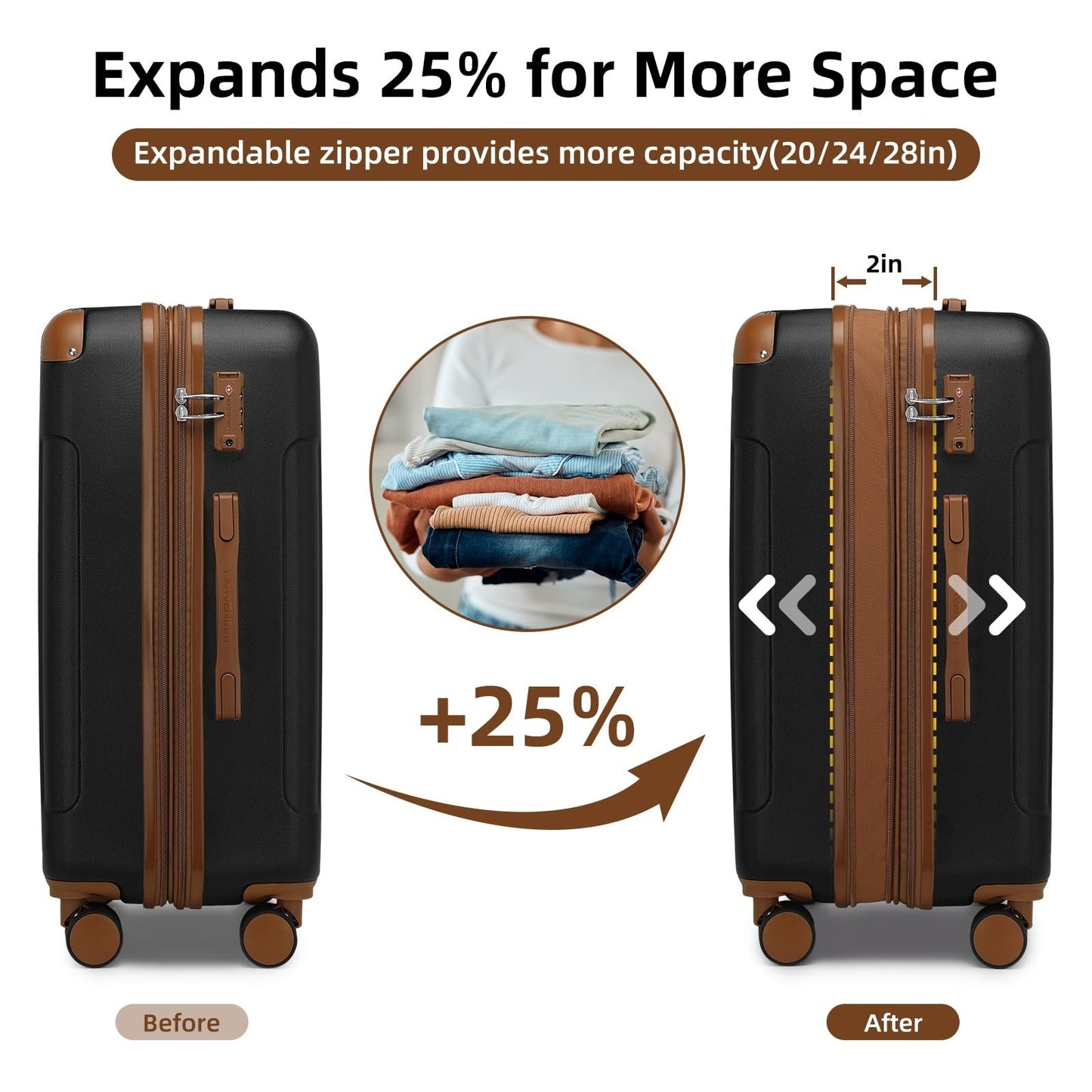 Expandable 6-Piece Luggage Set with 360° Spinner Wheels, TSA Lock, Lightweight A2