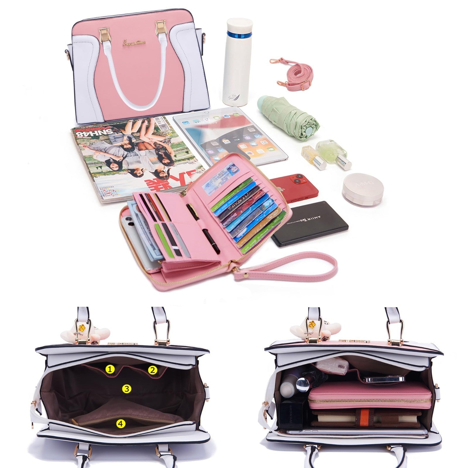 Stylish 3pcs Women's Shoulder Handbags Satchel Bag & Wallet Set - Fashion Purse5