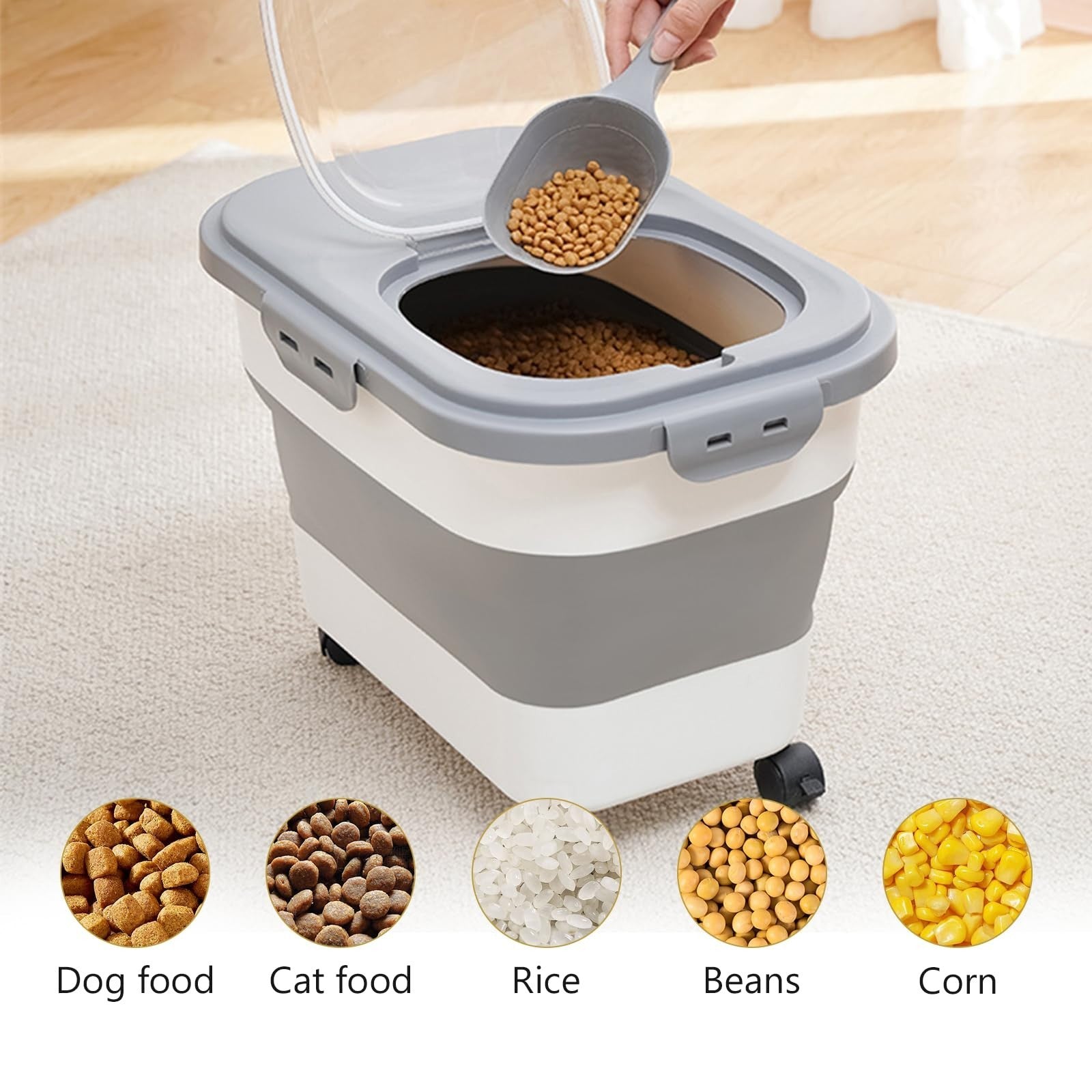 Collapsible Dog Food Storage Container 20LB - 2 Pack with Travel Bowl & Scoop, K6