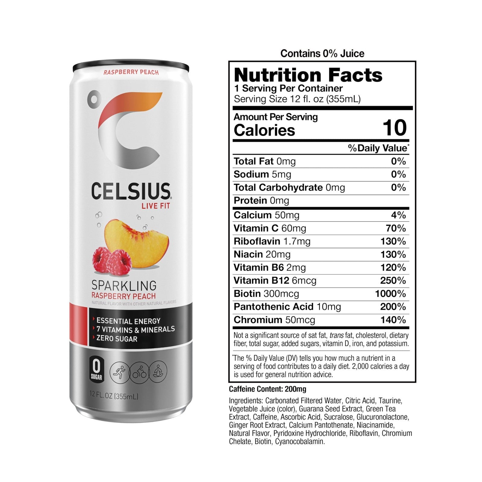 Sparkling Raspberry Peach Energy Drink, Sugar Free, 12 Fl Oz   Pack of 12 Cans2