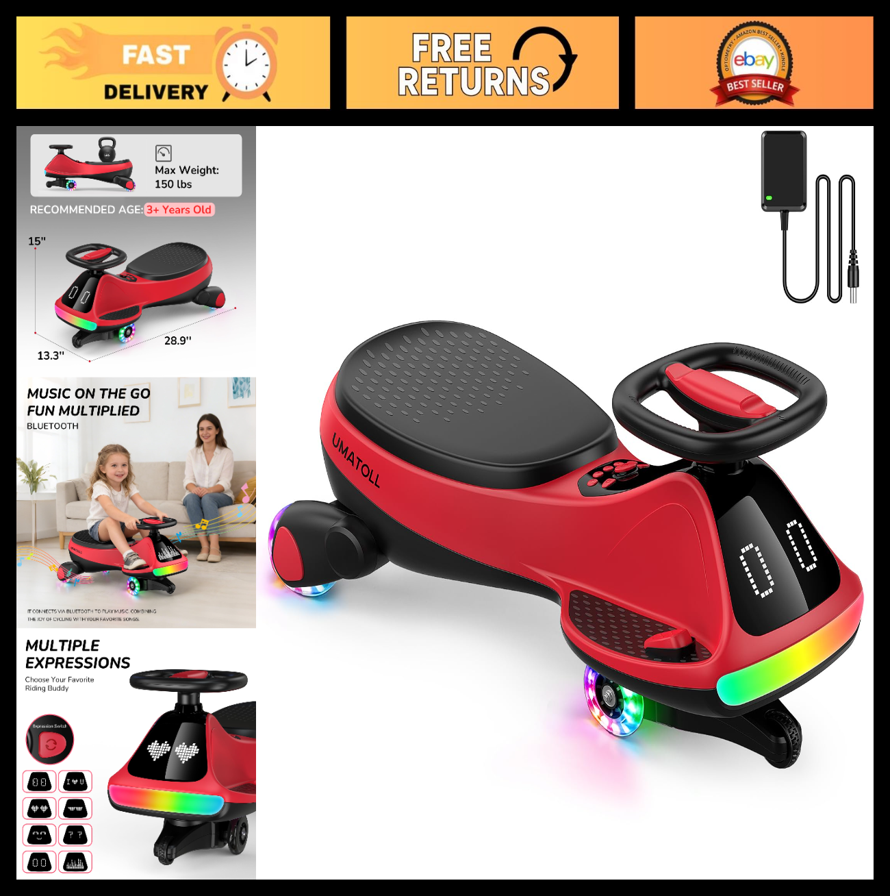 12V Electric Wiggle Car for Kids - Fun Ride-On Toy, Birthday Gift for Ages 3+0