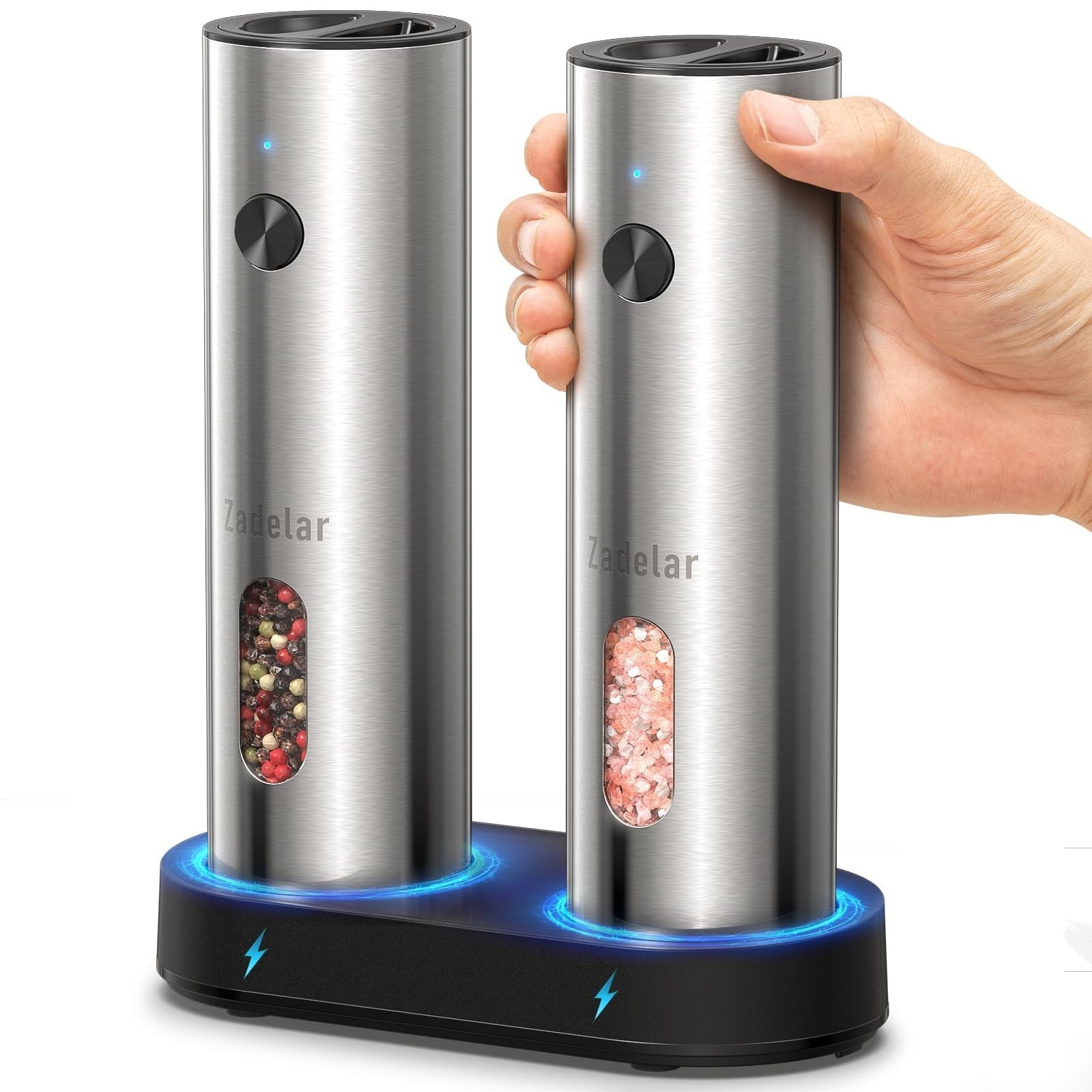 Rechargeable Electric Salt & Pepper Grinder Set   USB C, Adjustable Coarseness,1