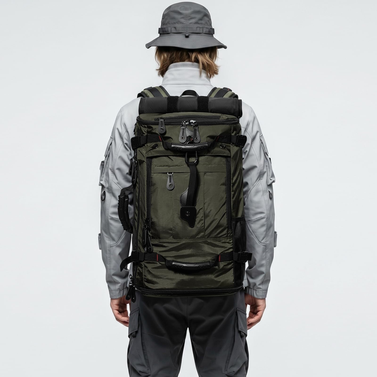 Large Capacity Travel Hiking Sports Backpack Duffle Bag 60L Convertible Olive Gr4