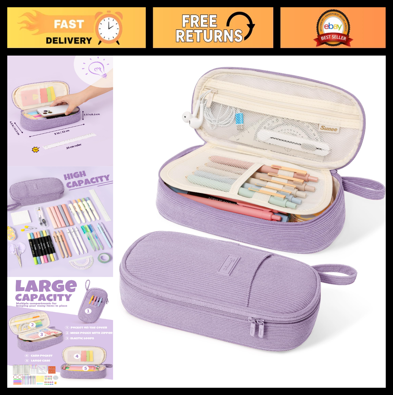 Cute Large Pencil Case   Soft Corduroy Zipper Pouch, Kawaii Pen Bag, School Supp0