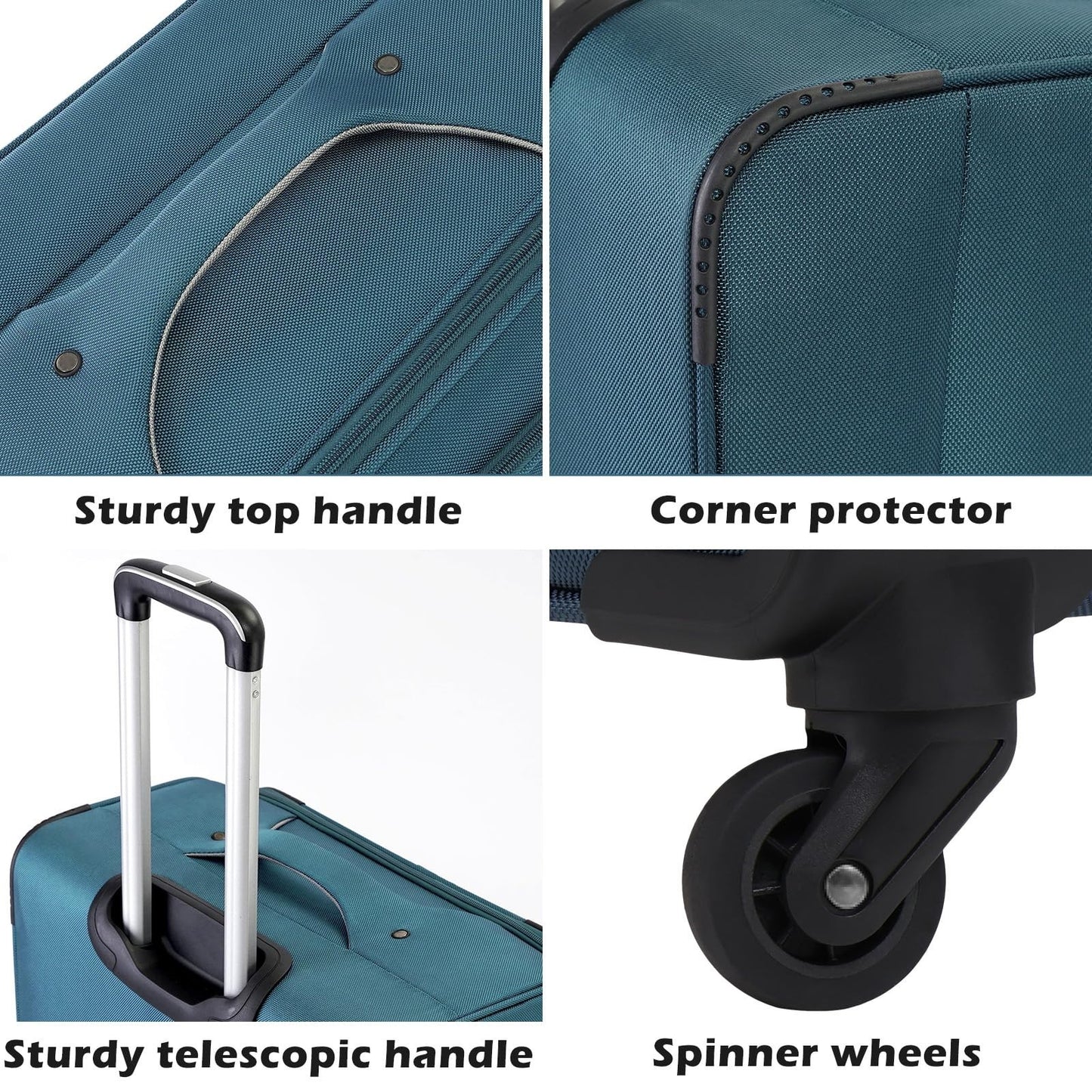 4-Piece Softshell Luggage Set with TSA Lock, Spinner Wheels & Tote - Durable Tra3