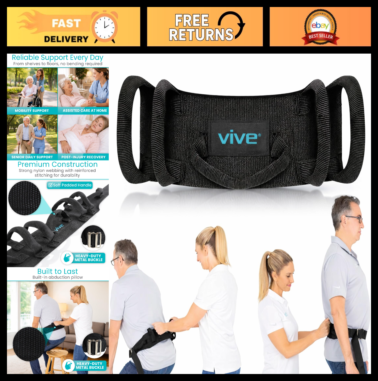 Transfer Gait Belt 350lbs   Patient Assist Safety Strap with Handles, Quick Rele0
