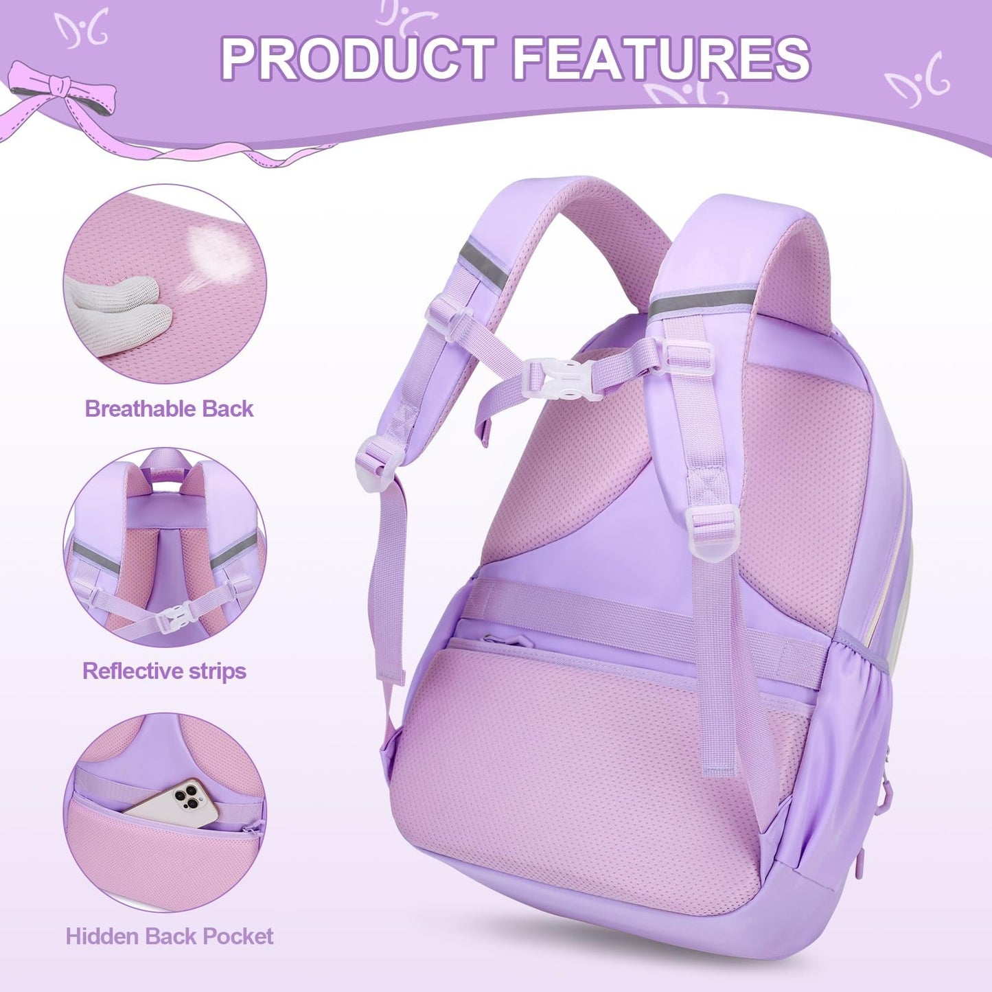 Cute Girls Backpack Set with Lunch Bag & Pencil Case   Stylish School Bag for Ki4