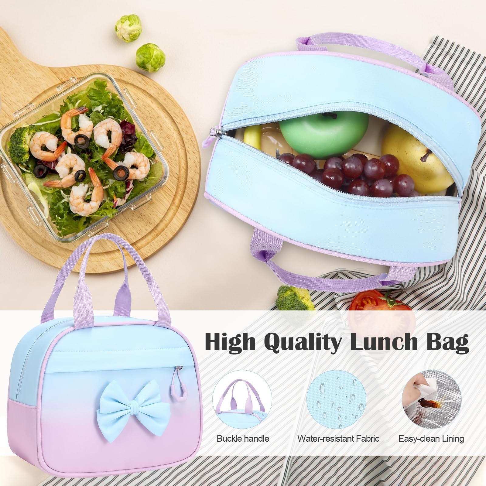 Cute Bow Backpack for Girls, School Bag Set with Lunch Bag & Pen Case6