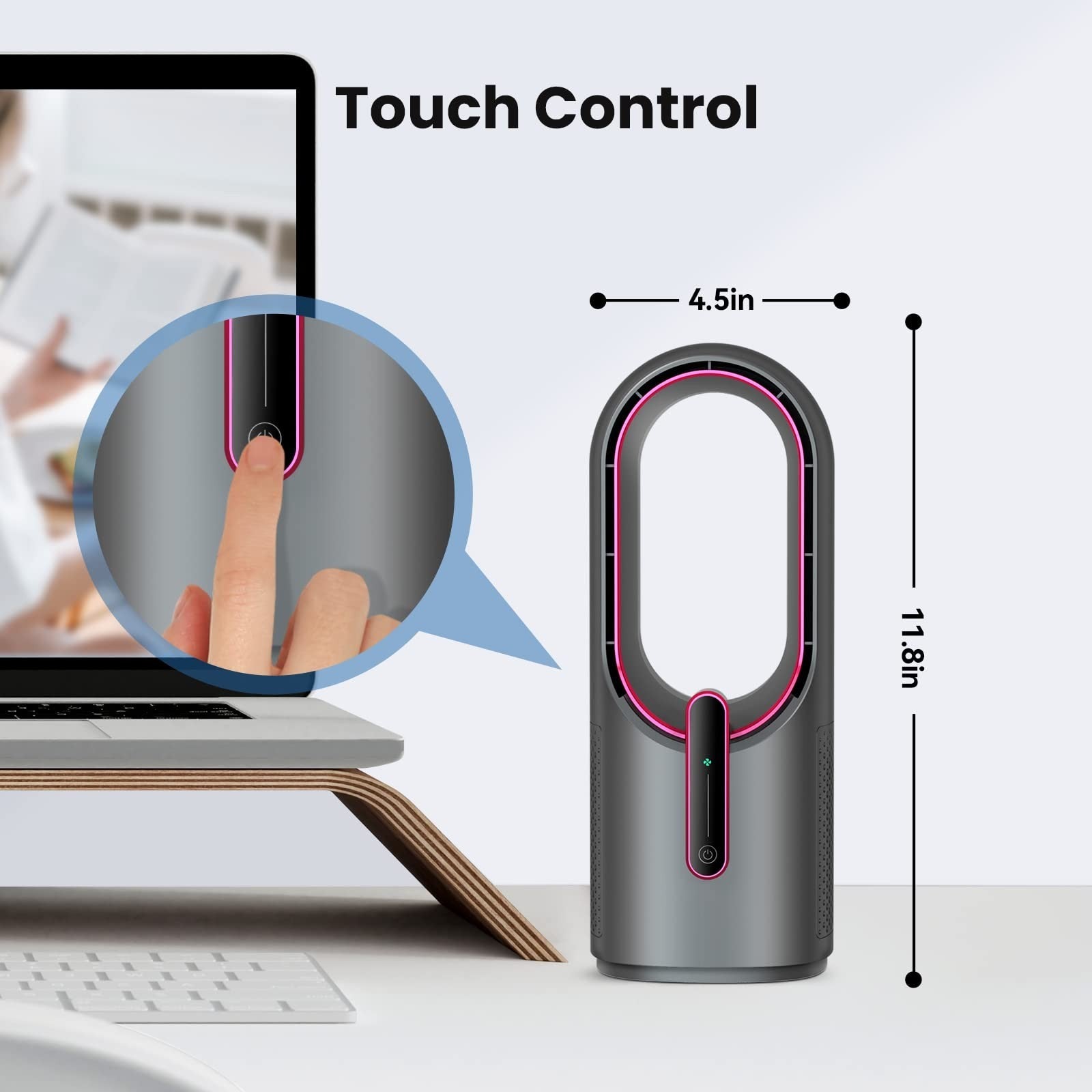 Bladeless Desk Fan 11.8 Inch   Quiet, 3 Speed Touch Control, Easy to Clean, Smal2