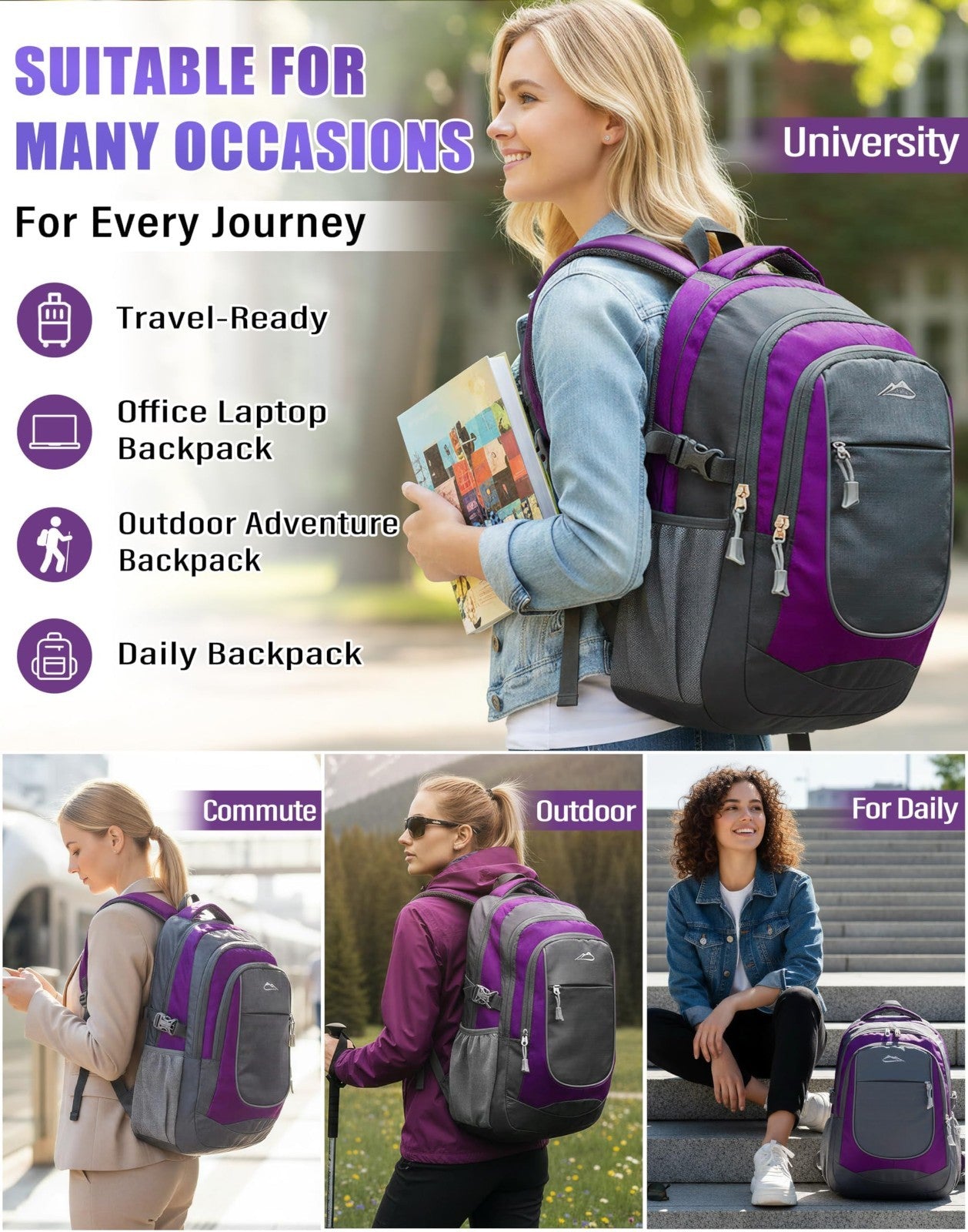 Sturdy College Backpack for Laptops Up to 15.6"   Multi Compartment Travel Bag,5