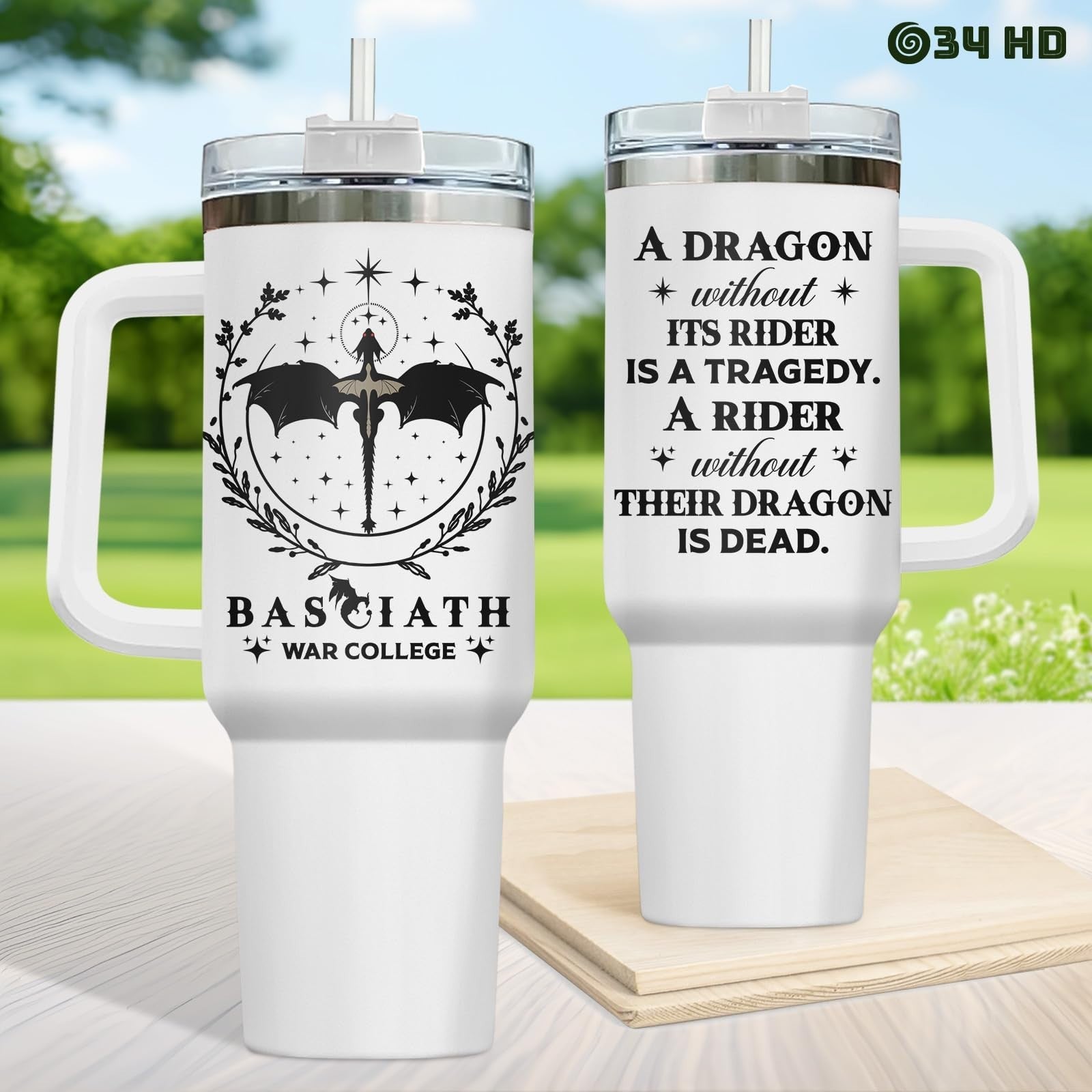 40oz Insulated Tumbler with Handle & Straw   Dragon Rider Travel Mug, Perfect Gi2