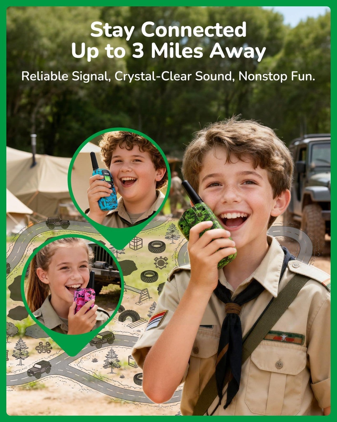 Kids Walkie Talkies   3 Miles Range Outdoor Toys for Ages 3 12, Perfect Birthday3