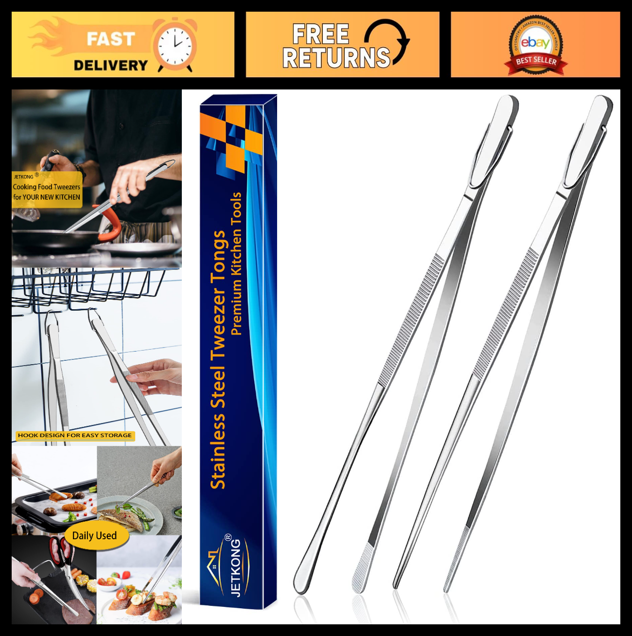 12 Inch Extra Long Stainless Steel Kitchen Tweezers Tongs   Fine Cooking Tools (0
