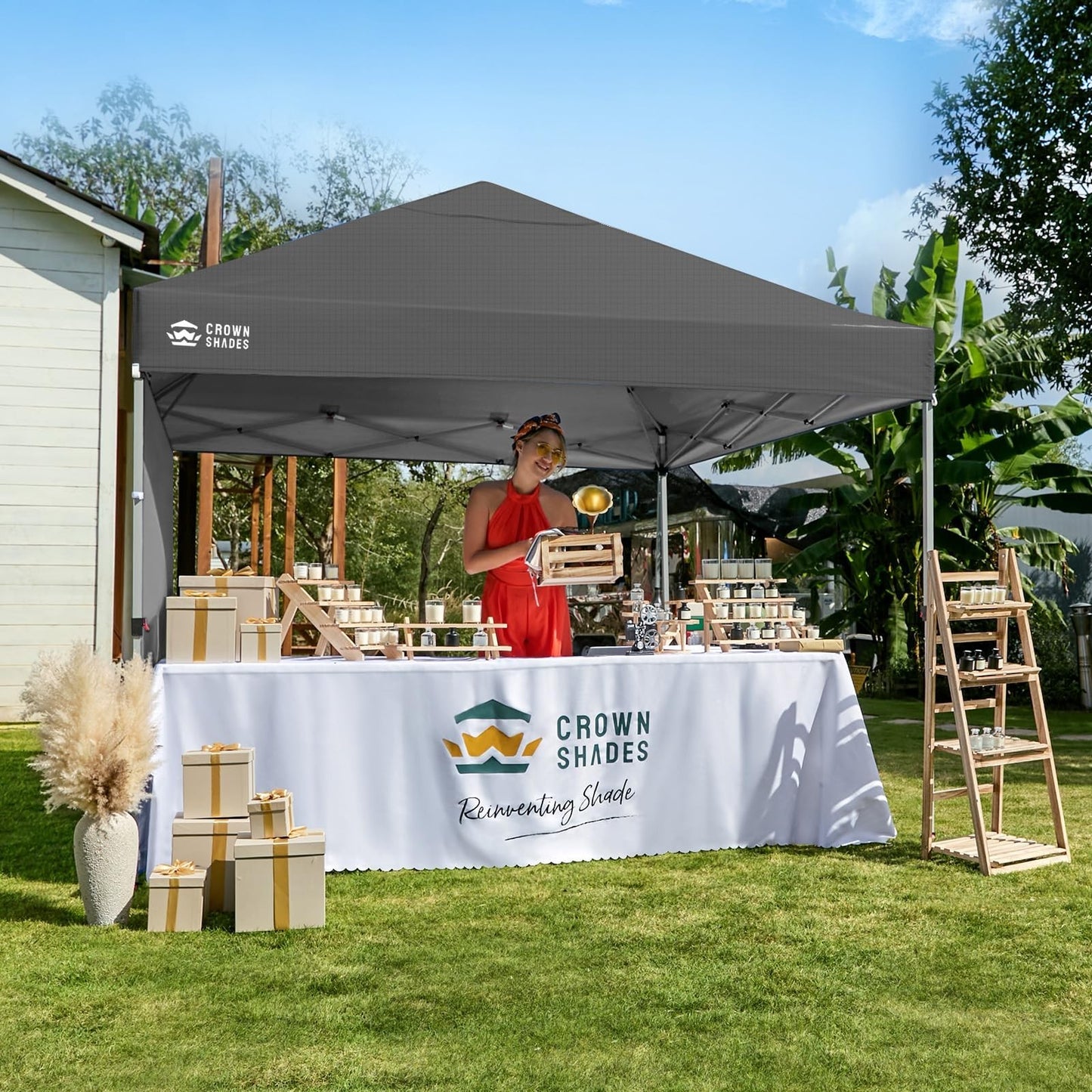 8x8 Pop Up Canopy Tent with Side Wall, Easy Setup Outdoor Gazebo, Sun Shade for2