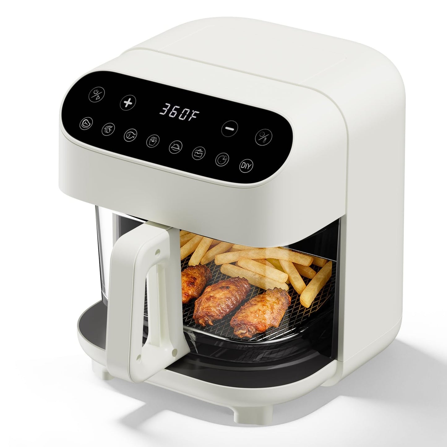 5 Quart Glass Air Fryer - Non-Toxic Borosilicate Basket, 8 Cooking Modes, BPA-Fr0