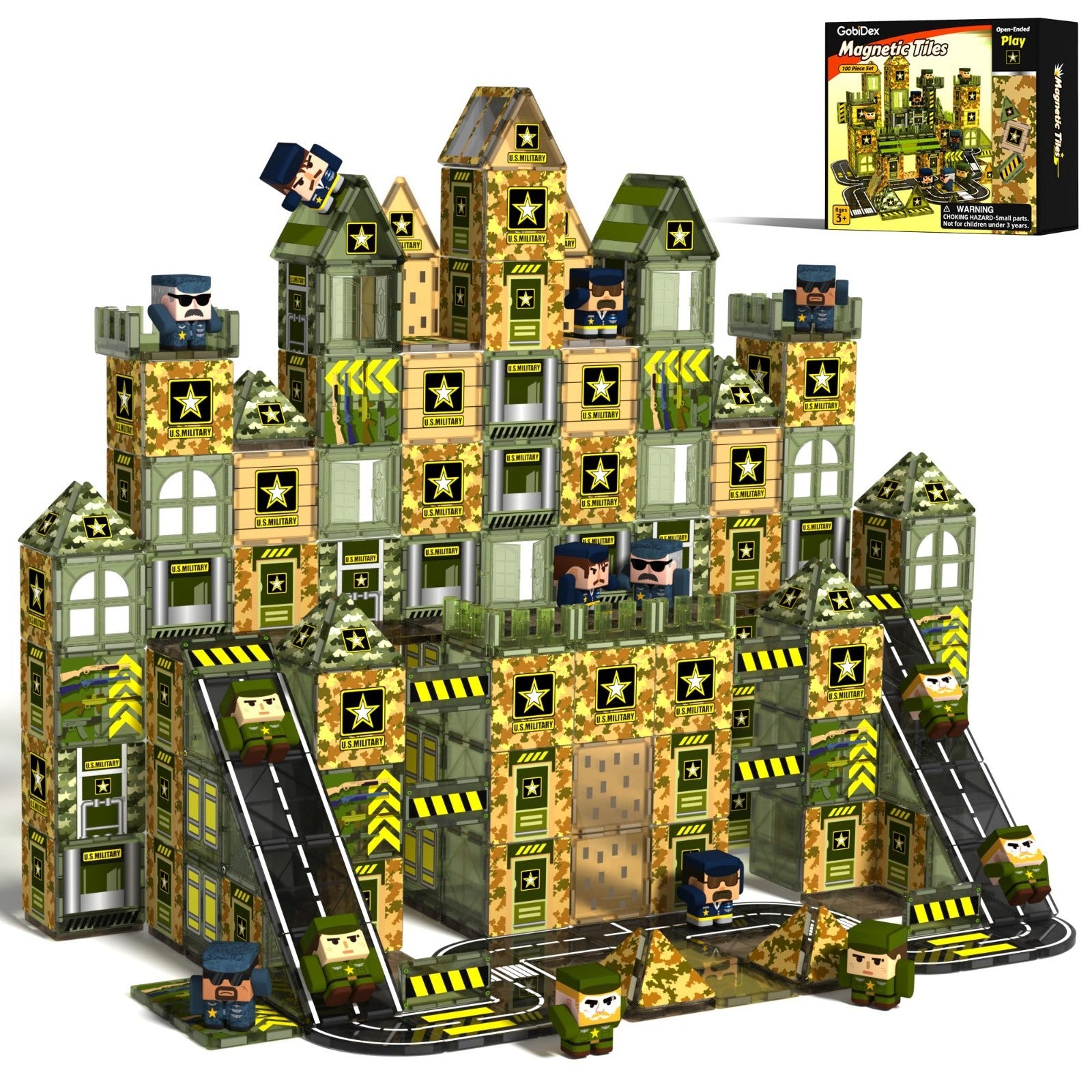 100PCS Magnetic Building Tiles Set - STEM Educational Toy with Army Figures for0