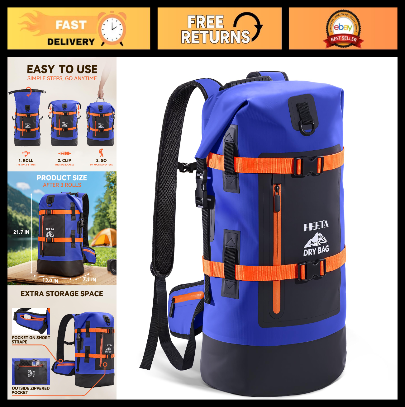 Waterproof Dry Bag Backpack 40L for Hiking, Kayaking, Travel & Camping Gear0