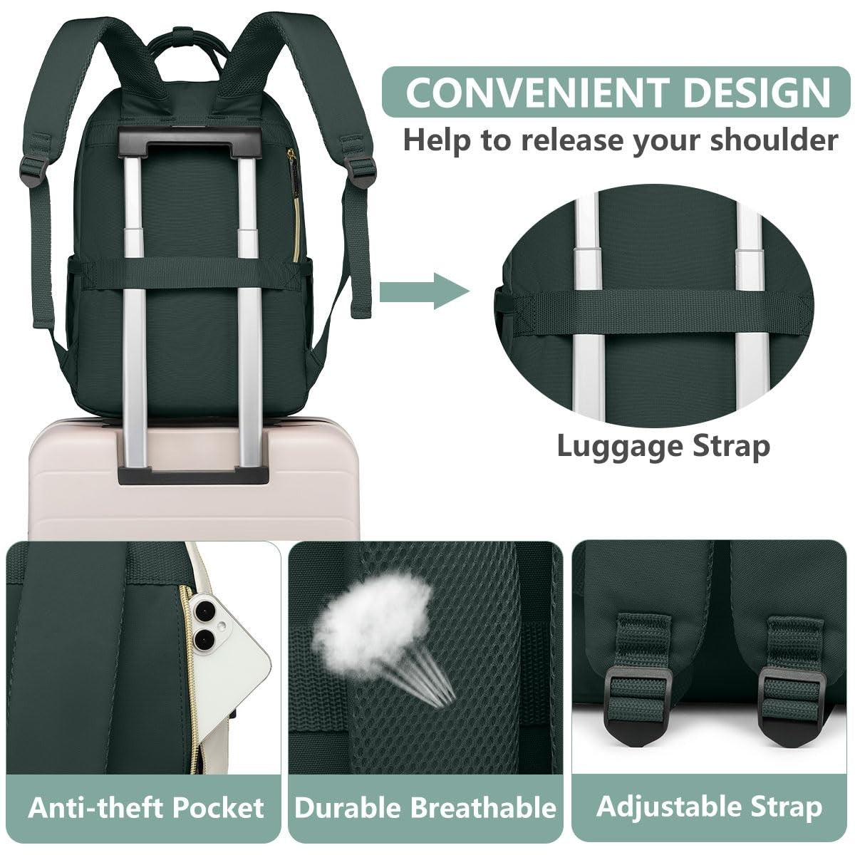Stylish 15.6" Laptop Backpack for Women   Waterproof Travel Bag with USB Charger4