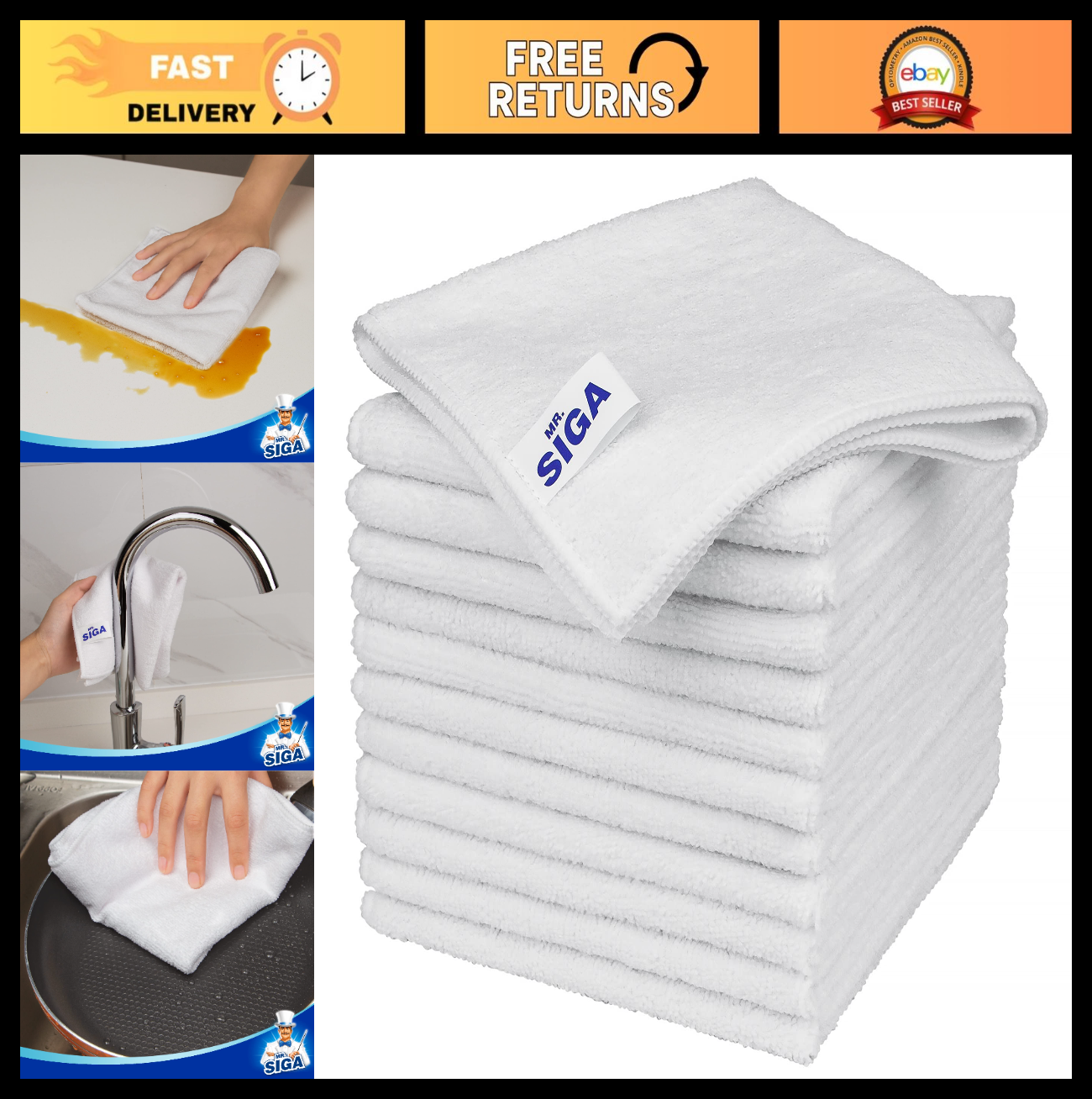 Streak-Free Microfiber Cleaning Cloths - 12 Pack, Ultra-Absorbent Towels for Hom0