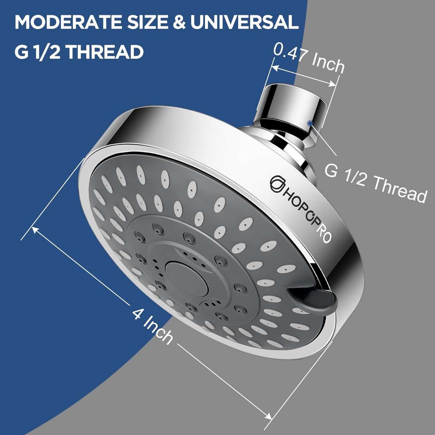 5 Mode High Pressure Shower Head, Fixed Chrome Showerhead, High Flow, Easy Insta2