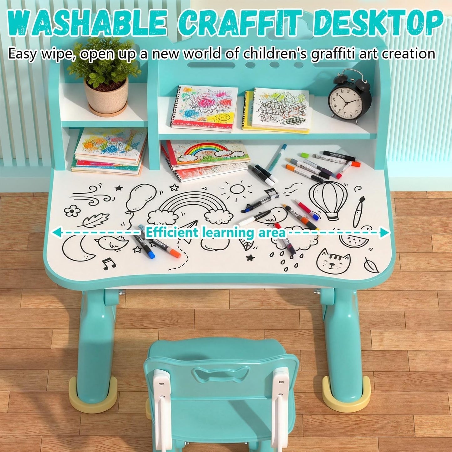 Height Adjustable Kids Study Desk & Chair Set for Ages 3 12   Learning Furniture6