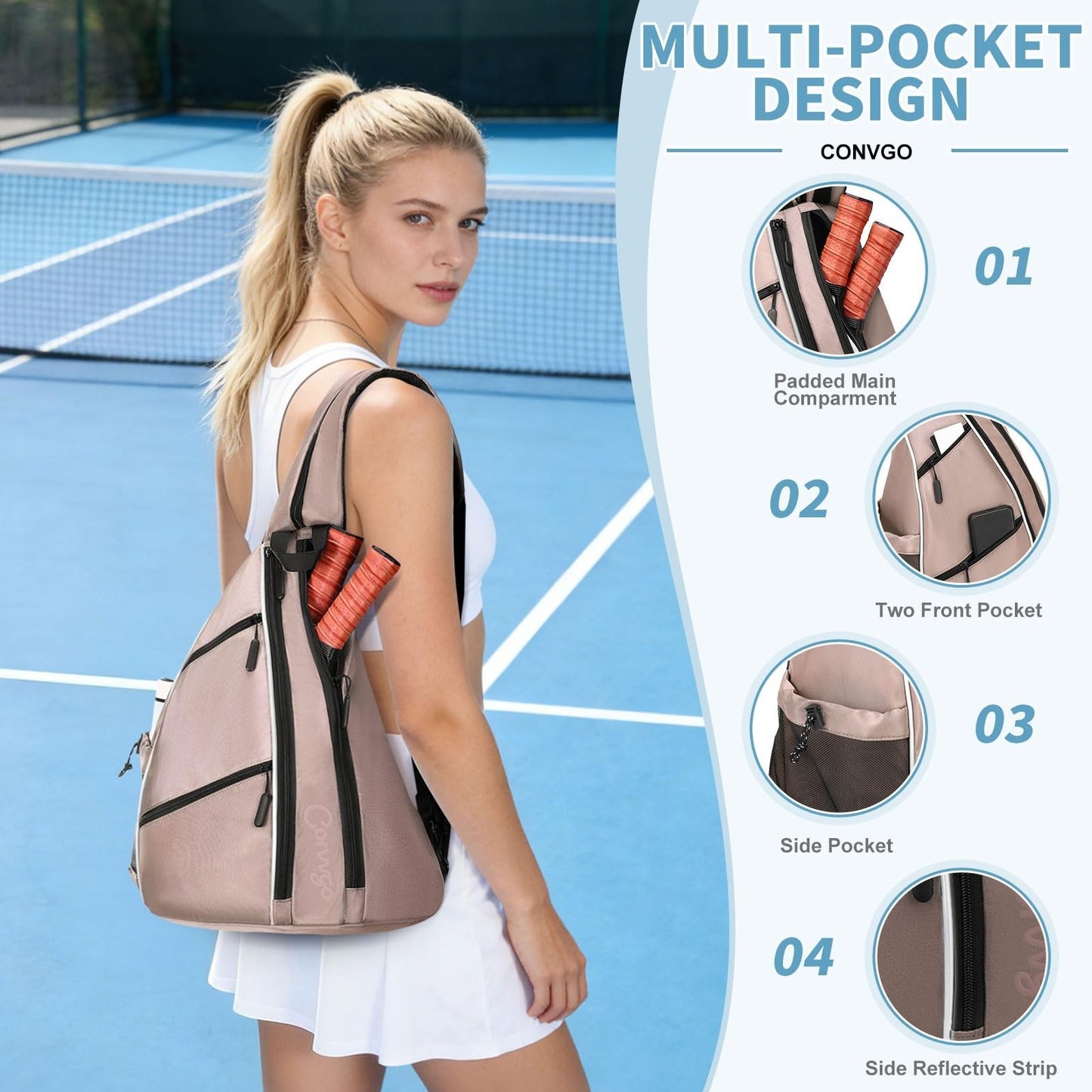 Adjustable Pickleball Backpack & Sling Bag - 2-in-1 Sports Bag for Tennis & Pick4