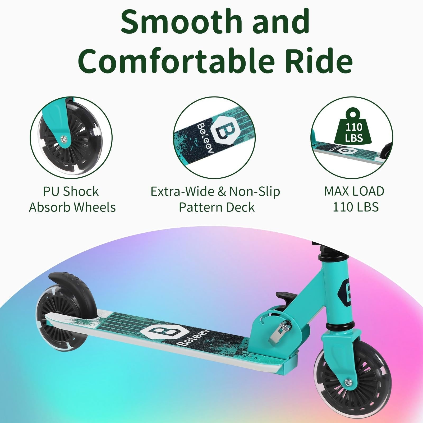 Light-Up Wheels Kids Scooter, 2-Wheel Folding Kick Scooter, Adjustable Height, N4
