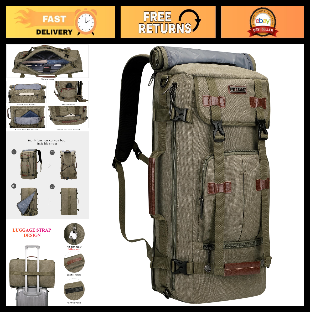 Vintage Canvas Travel Backpack for Men, Stylish Laptop Bag, Durable & Spacious0