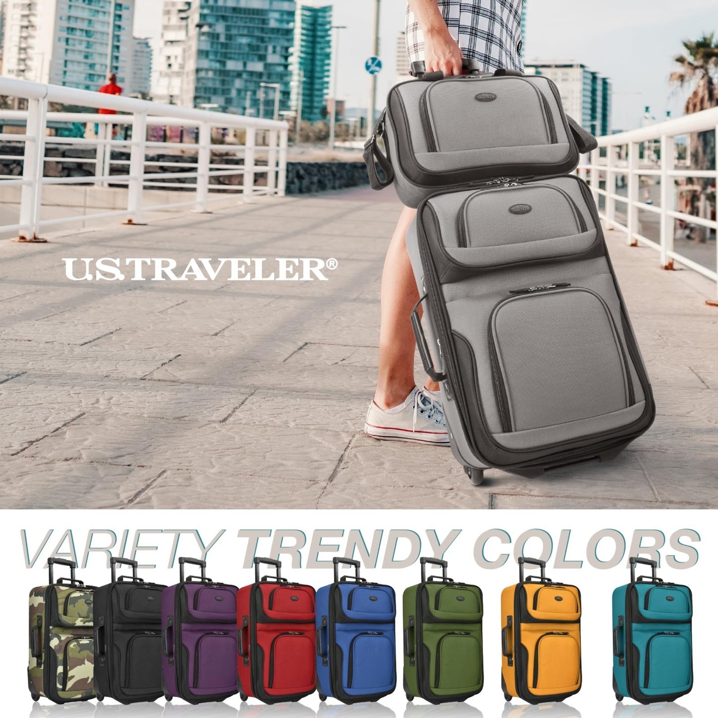 Lightweight Softside Rolling Carry-on Suitcase Set, 2-Wheel Travel Luggage, Grey2