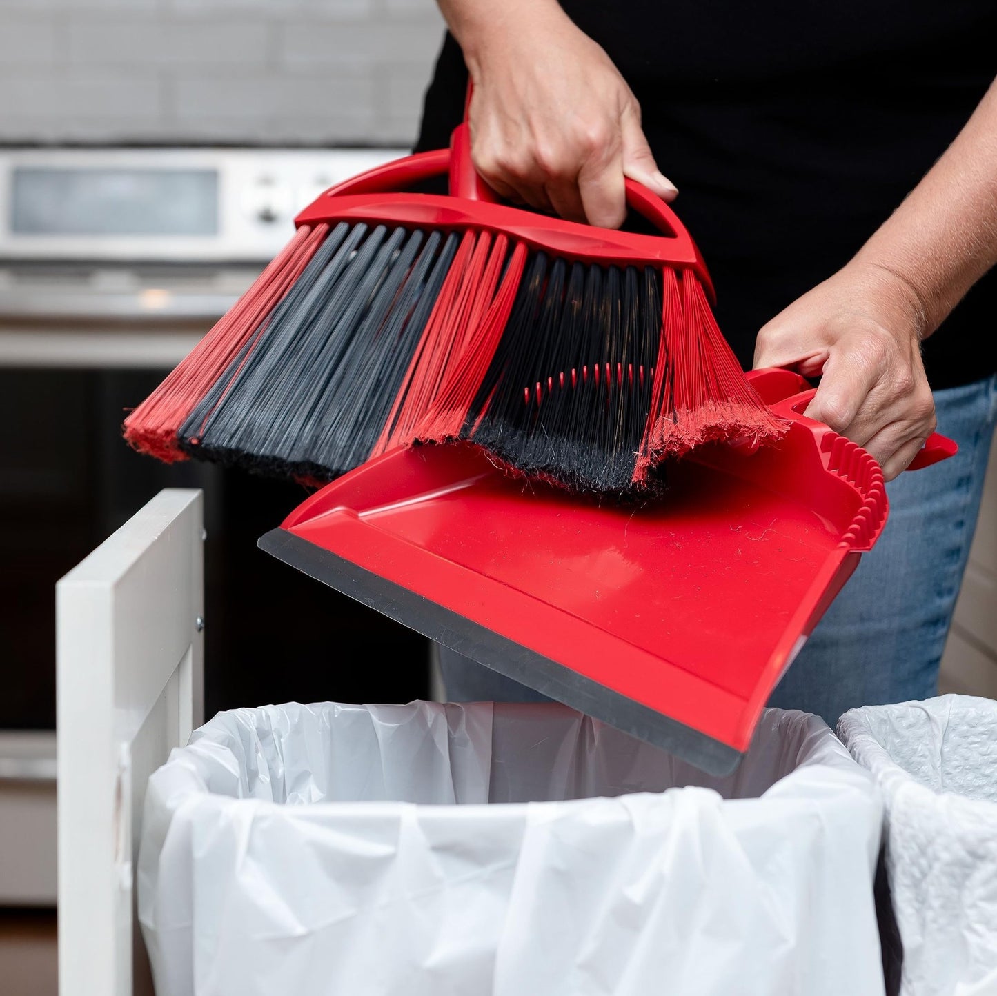 Sweep Broom & Step-On Dustpan Set | Wave Bristles for 99% Dirt Removal | Lightwe13