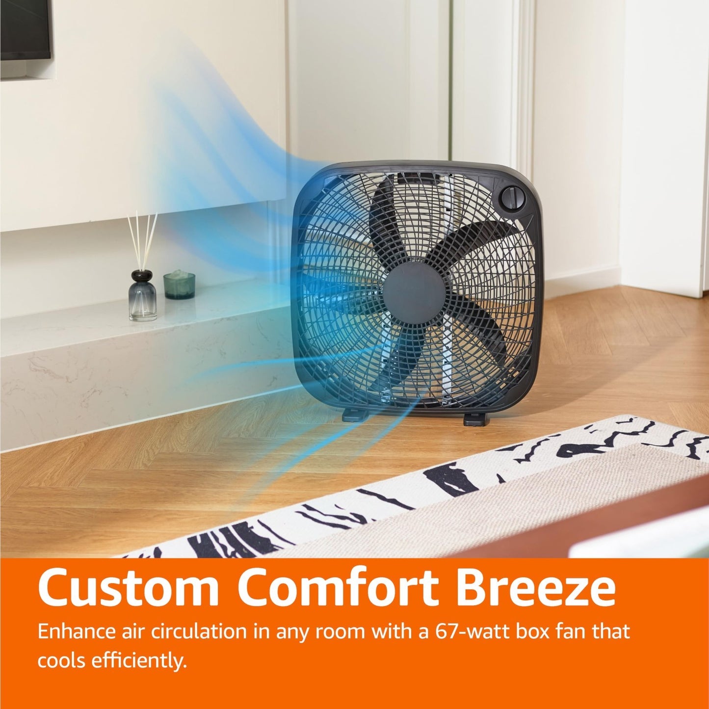 3 Speed Portable Box Fan with Carry Handle, Powerful Airflow, 20 Inch, Lightweig3