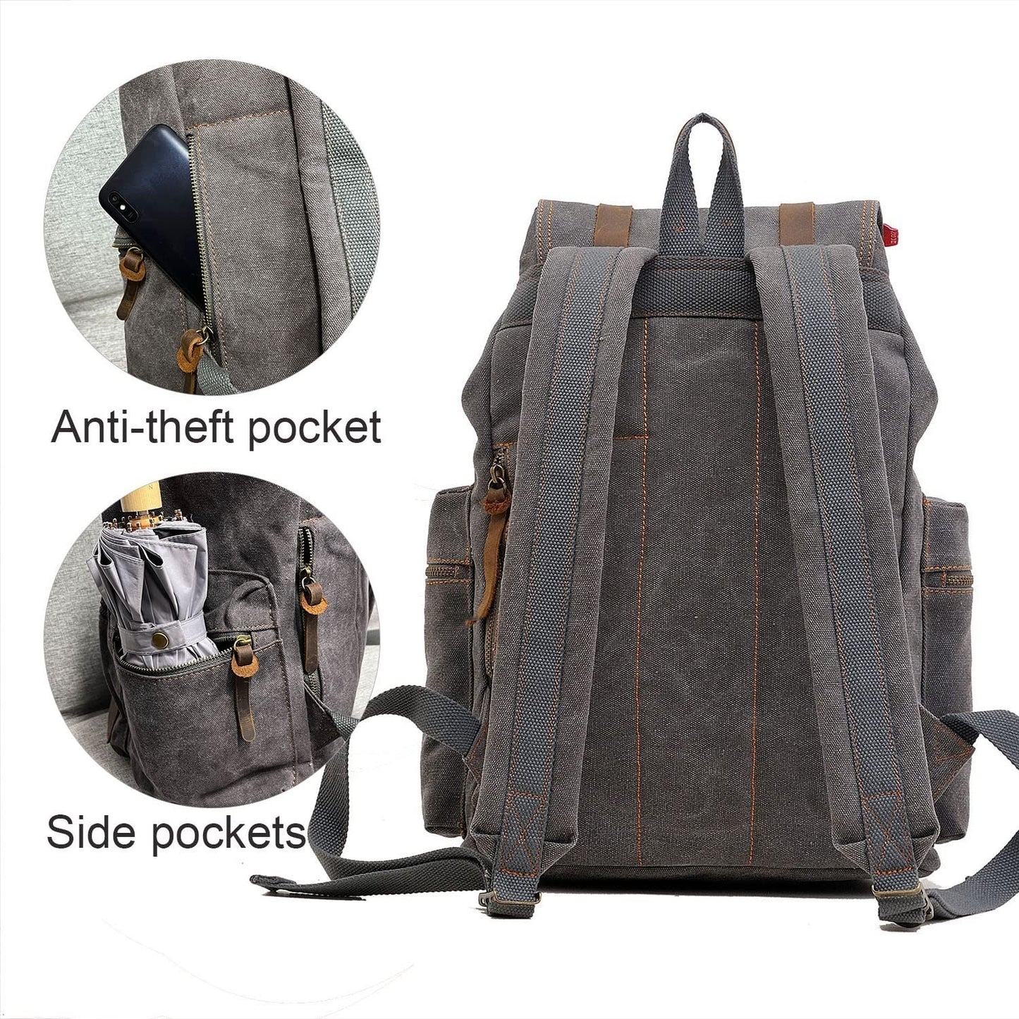 High Capacity Vintage Canvas Backpack for School, College, Hiking & Travel   Fit6