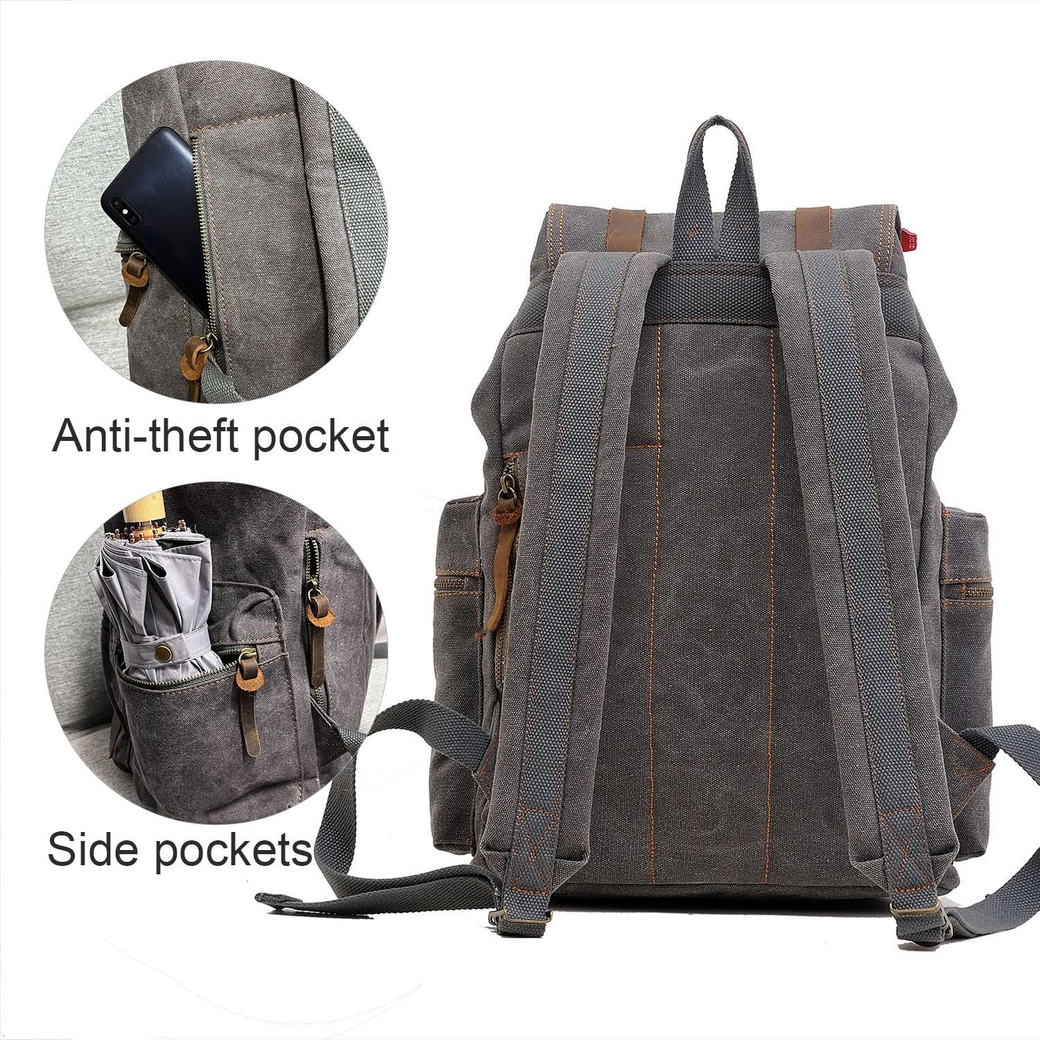 High Capacity Vintage Canvas Backpack for School, College, Hiking & Travel   Fit6