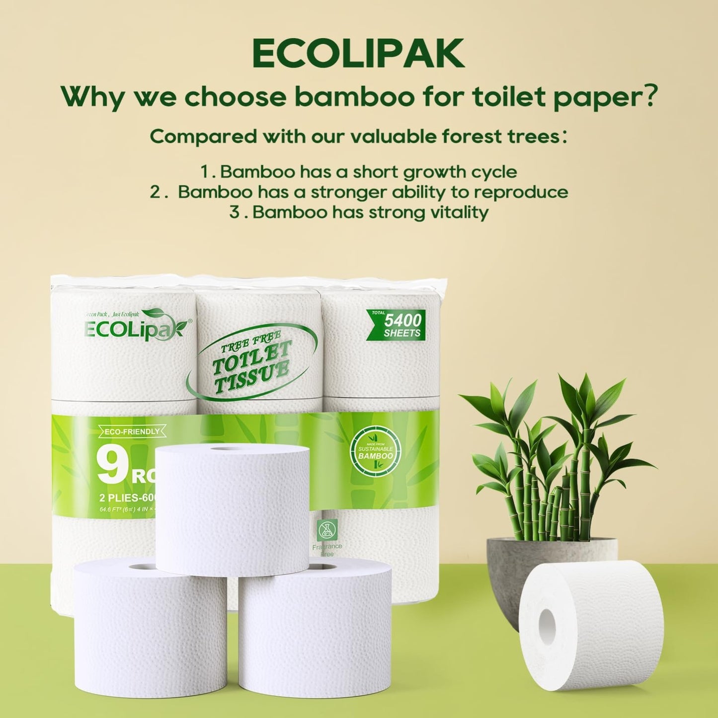 Bamboo Toilet Paper 2 Ply, 9 Mega Rolls, 320 Sheets   Soft, Absorbent, Septic Sa6