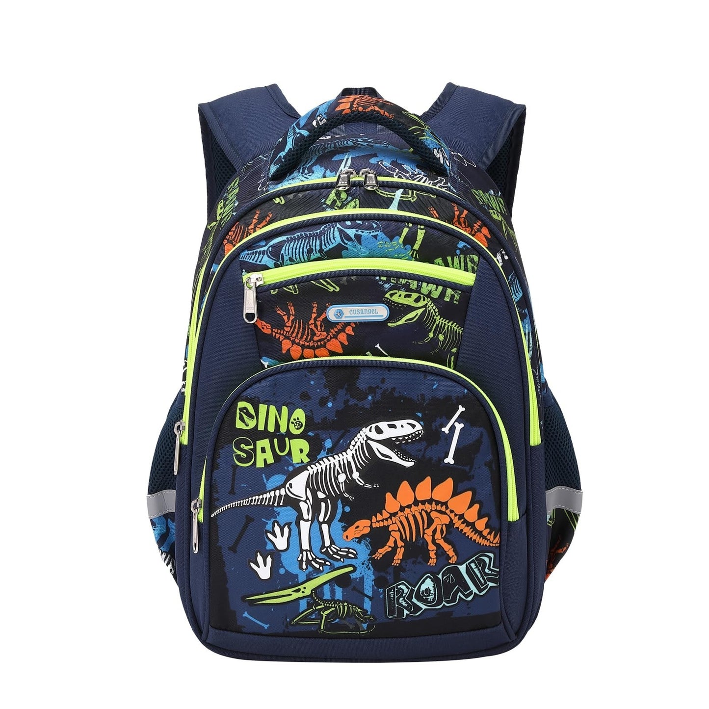 Large Kids Backpack for Boys 8 12, 17in School Bag, Durable Nylon, Dino Design1