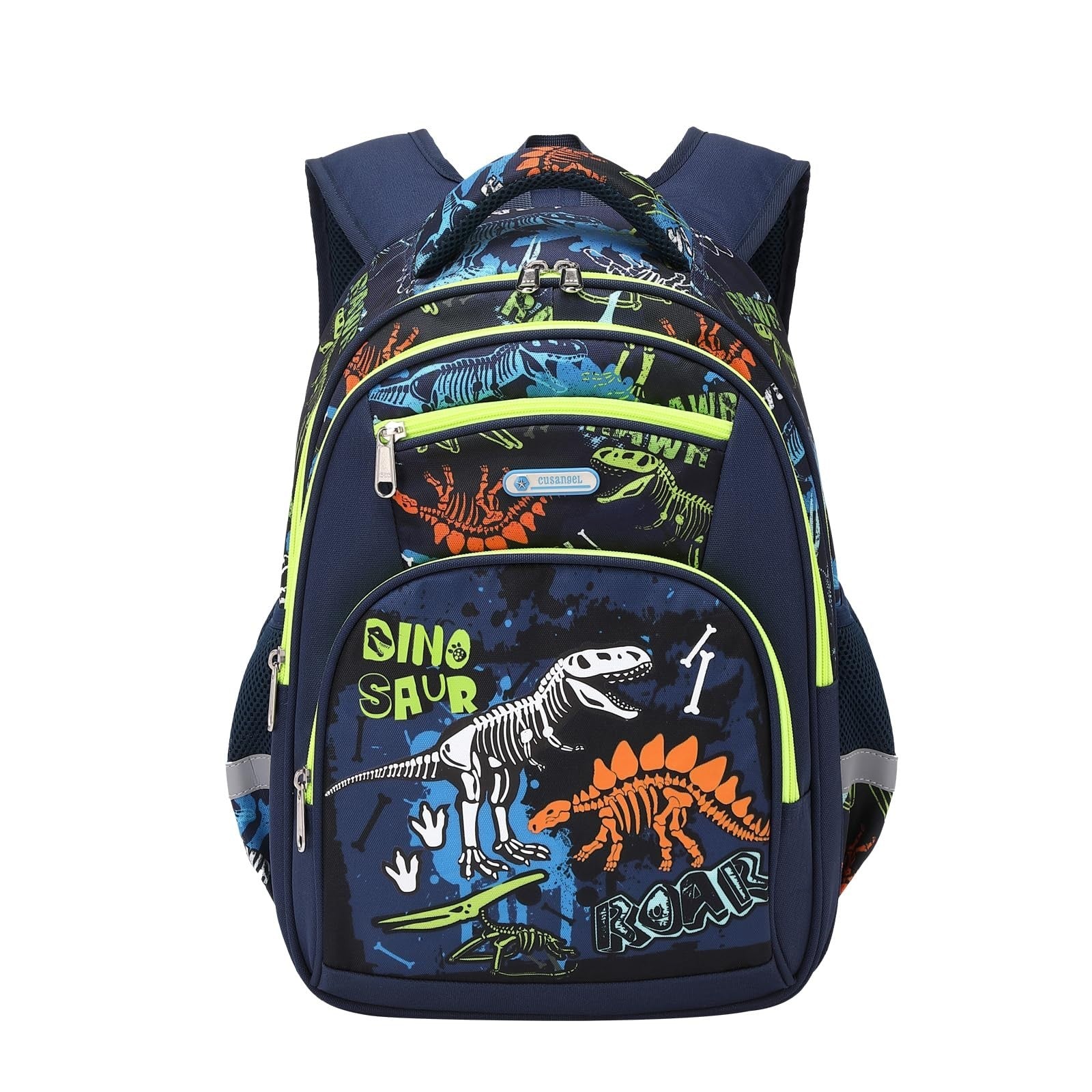 Large Kids Backpack for Boys 8 12, 17in School Bag, Durable Nylon, Dino Design1