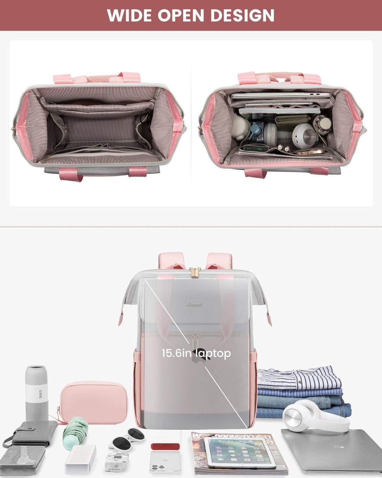 Stylish 15.6" Laptop Backpack for Women, Waterproof Travel Bag with USB Port, Or6