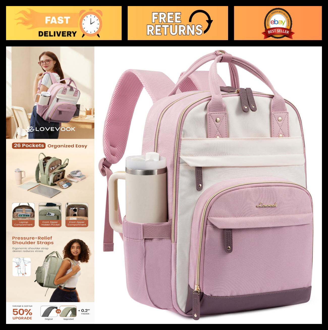 Stylish 17.3" Laptop Backpack with Tumbler Holder, Cute College Work Bag, Gifts0
