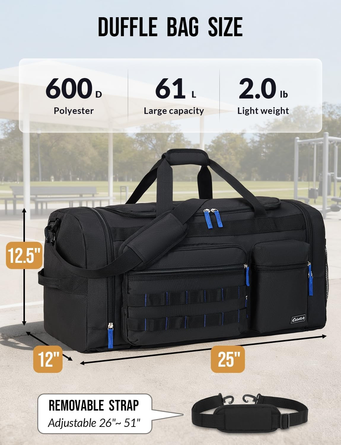 3-in-1 Gym Bag for Men & Women, 61L Travel Duffel Backpack, Wet Pocket & Shoe Co2