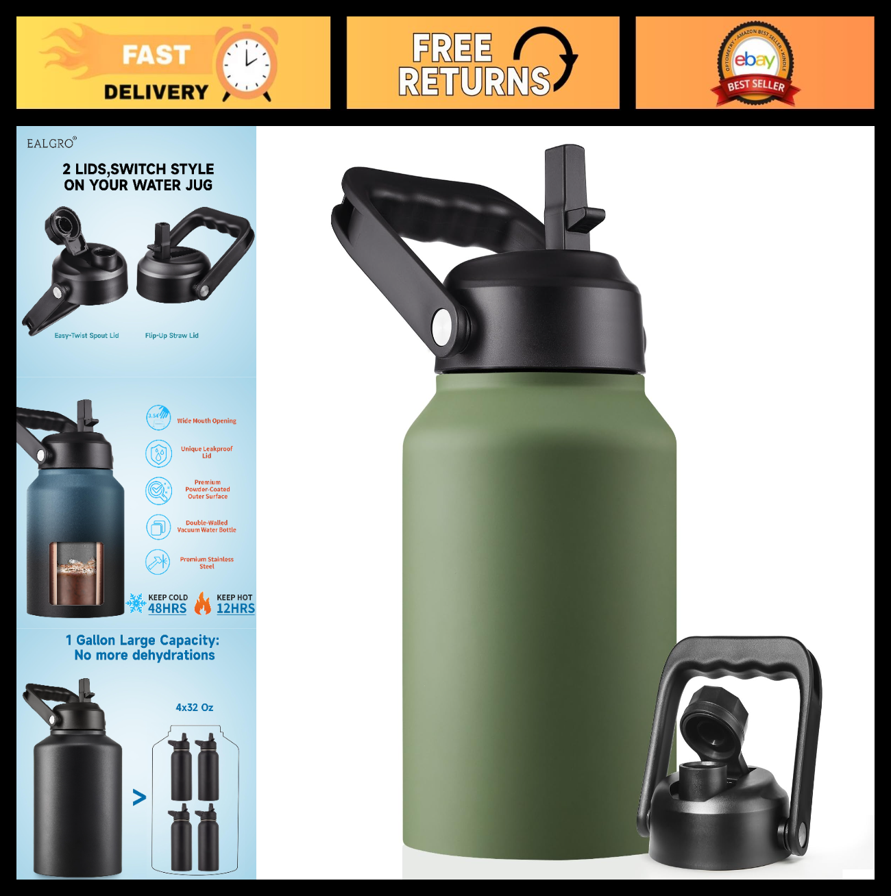 **Optimized eBay Title:**  64 oz Insulated Water Bottle with Straw - Stainless0