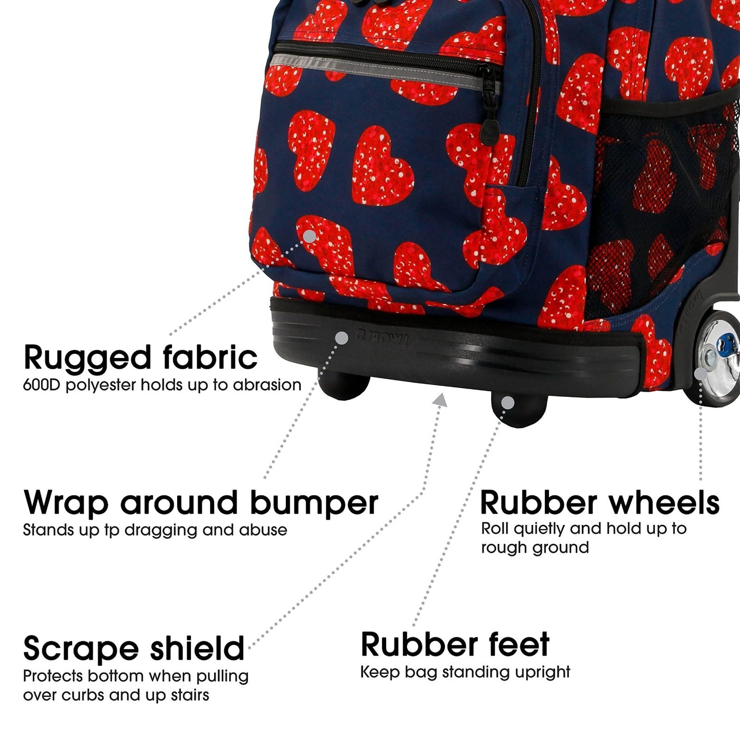 Kids Rolling Backpack with Wheels, 18" Bookbag for School, Girls & Boys, Love Sp3