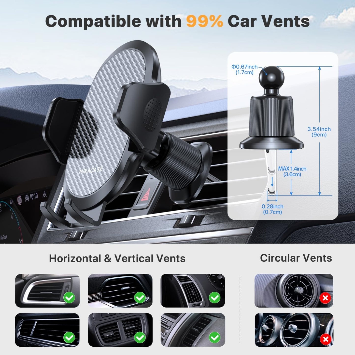 Universal Car Phone Holder with Metal Hook Clip, Air Vent Mount for iPhone & And2