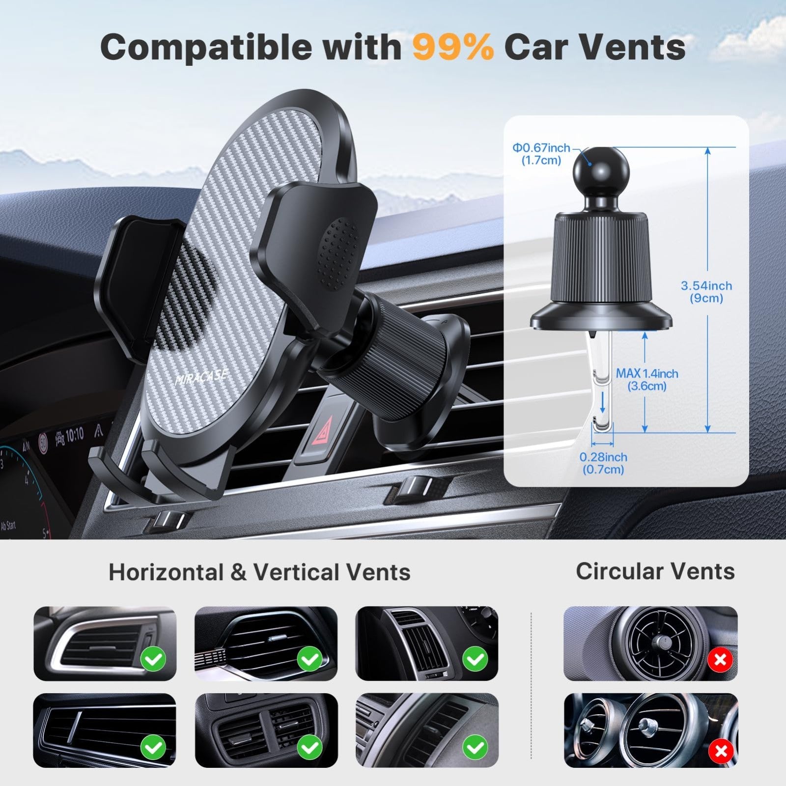 Universal Car Phone Holder with Metal Hook Clip, Air Vent Mount for iPhone & And2
