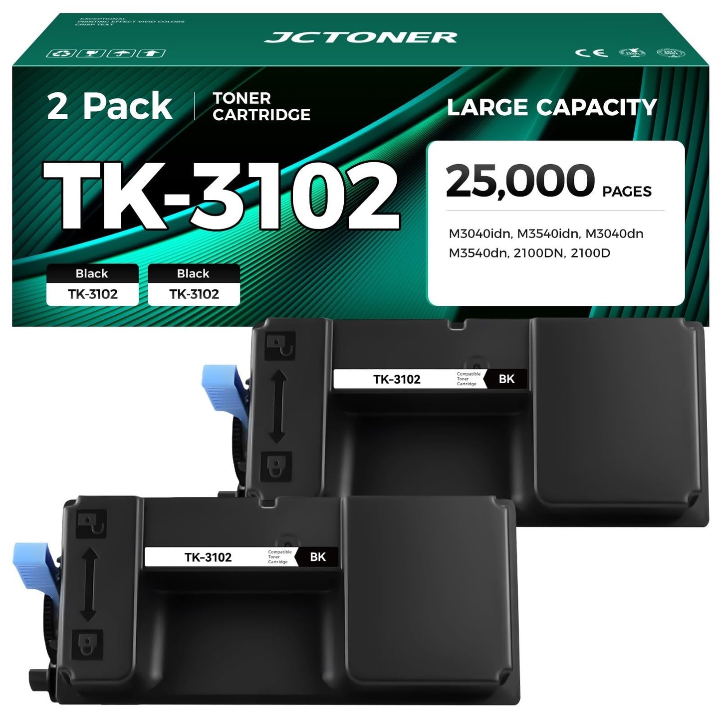 High Yield Black Toner Cartridge 2-Pack Compatible for Kyocera FS-2100 M3040 Pri1