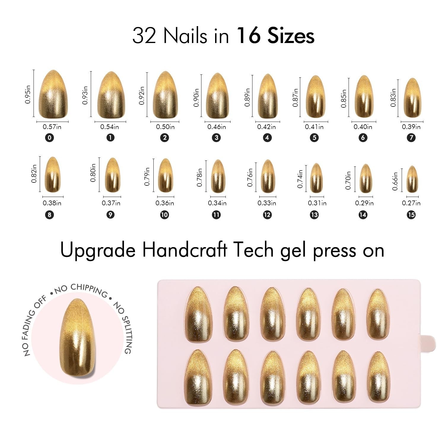 Medium Almond Press on Nails - Metallic Golden Ombre Cat Eye, Reusable 32-Piece3