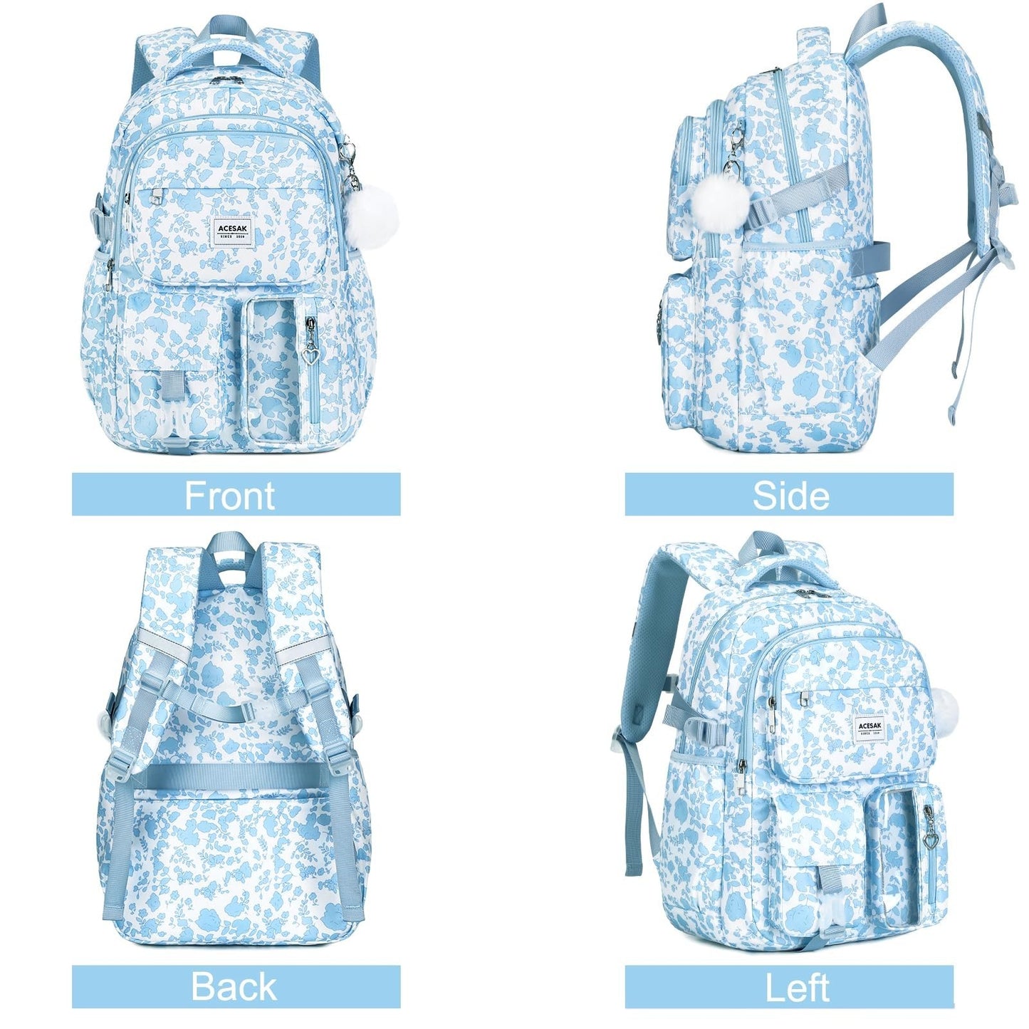 Stylish Girls Backpack with Lunch Bag & Pencil Pouch   Teen Laptop Bookbag, Blue6