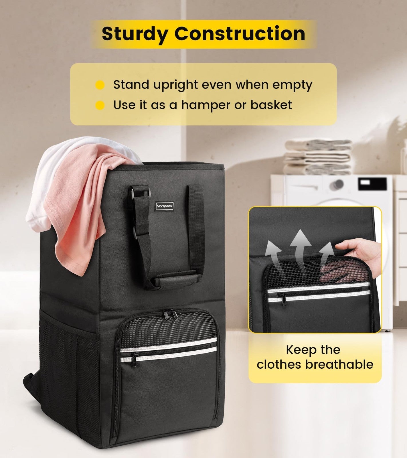 Extra Large Laundry Backpack with Shoulder Straps - Heavy-Duty 2-in-1 Hamper for3