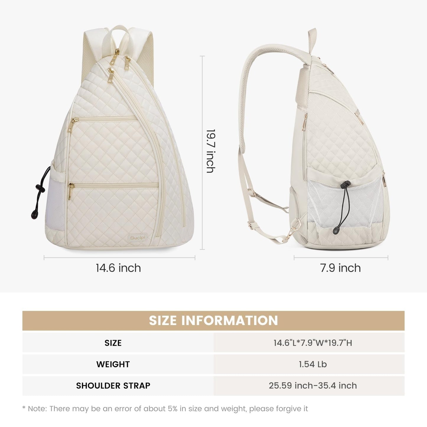 Quilted Crossbody Sling Backpack for Women - Tennis & Pickleball Paddle Bag2