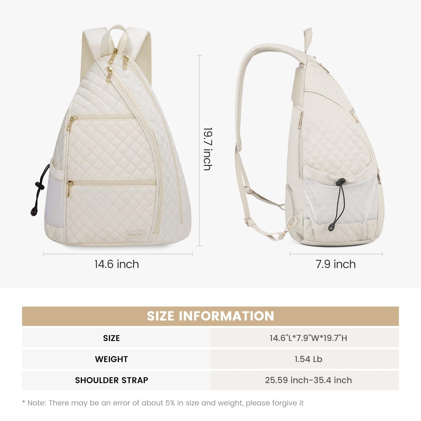 Quilted Crossbody Sling Backpack for Women - Tennis & Pickleball Paddle Bag2