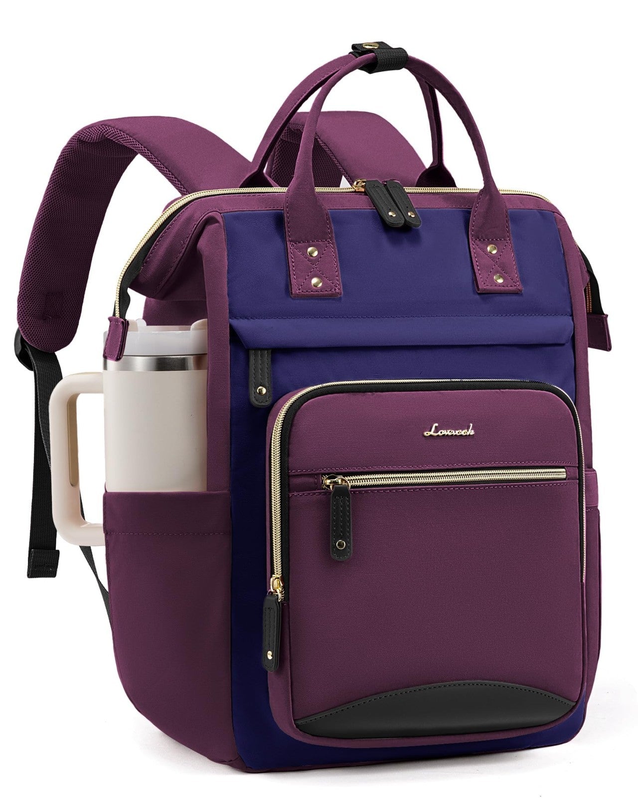 Large Capacity Laptop Backpack for Women, Waterproof 15.6" Work Bag with Cup Poc1